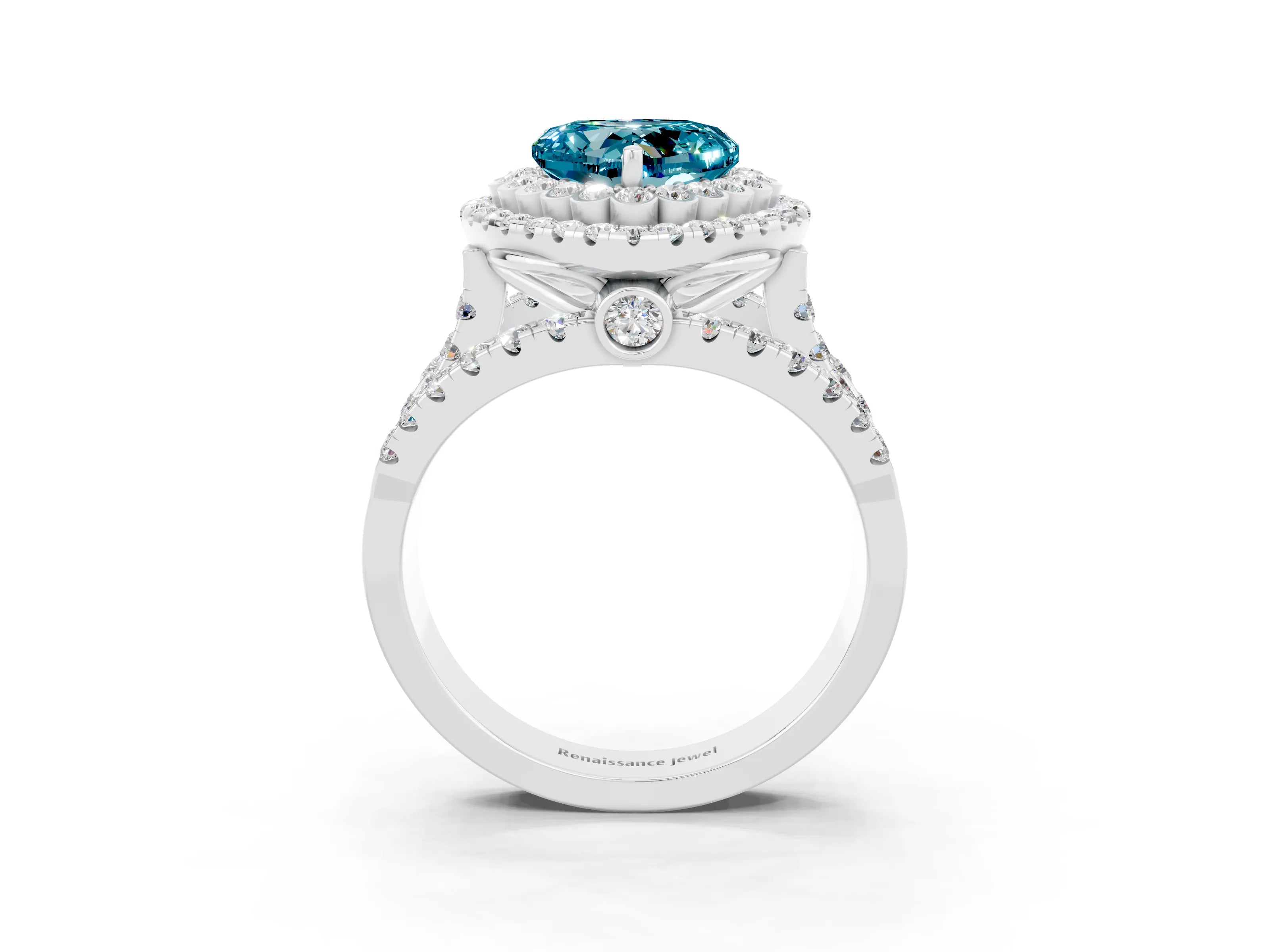 White gold Double Halo Heart Cut Diamond Split Shank Pave Set Ring_3