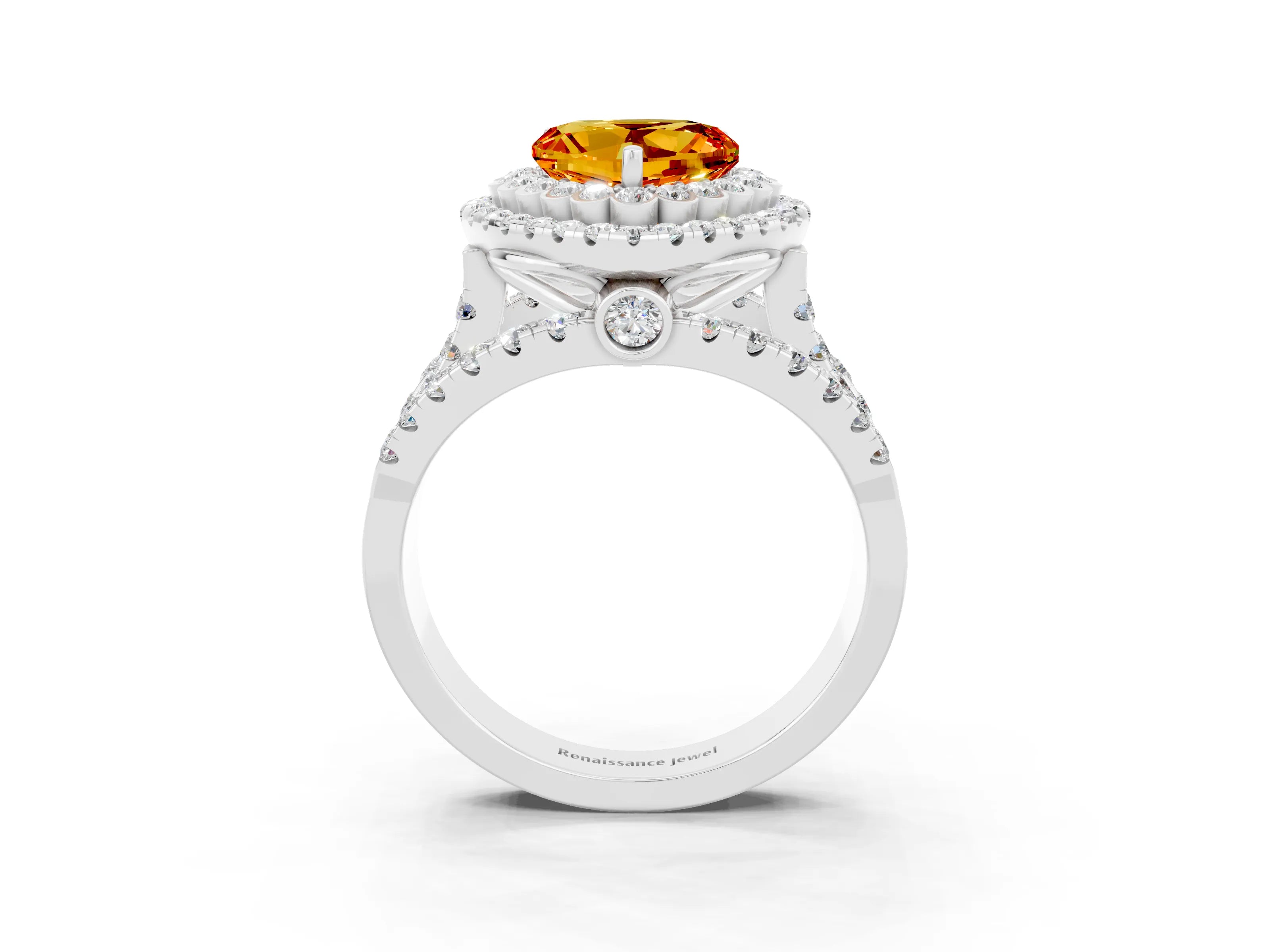 White gold Double Halo Heart Cut Diamond Split Shank Pave Set Ring_3