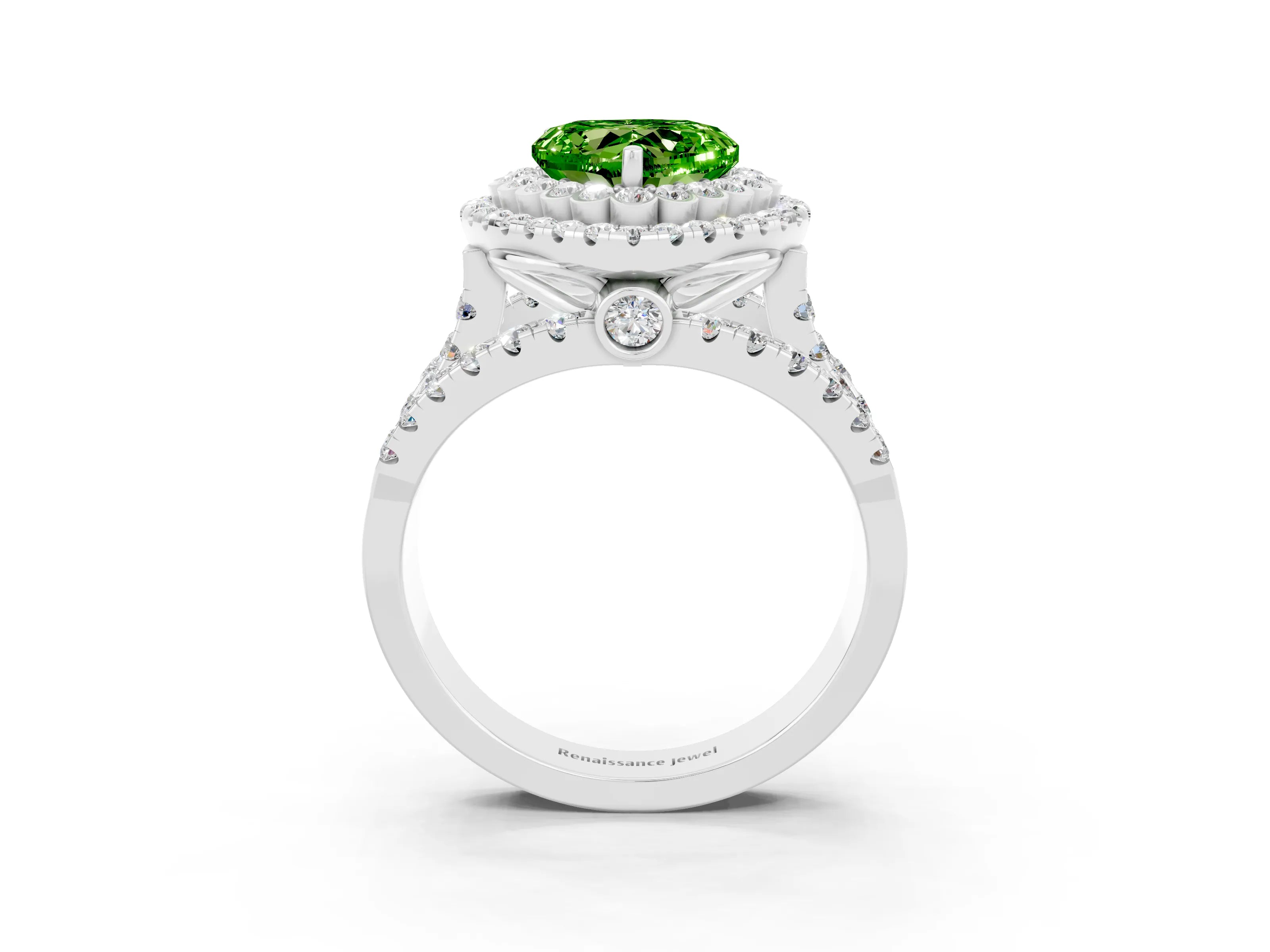 White gold Double Halo Heart Cut Diamond Split Shank Pave Set Ring_3