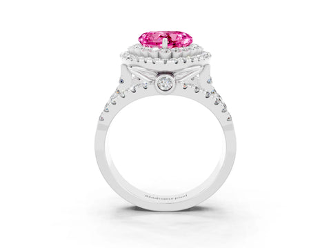 White gold Double Halo Heart Cut Diamond Split Shank Pave Set Ring_3