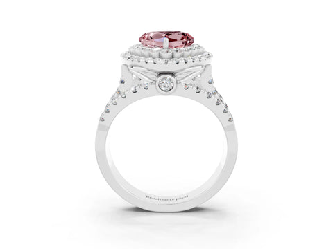 White gold Double Halo Heart Cut Diamond Split Shank Pave Set Ring_3