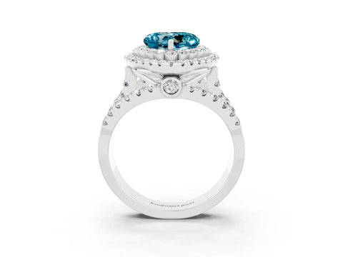 White gold Double Halo Heart Cut Diamond Split Shank Pave Set Ring_3