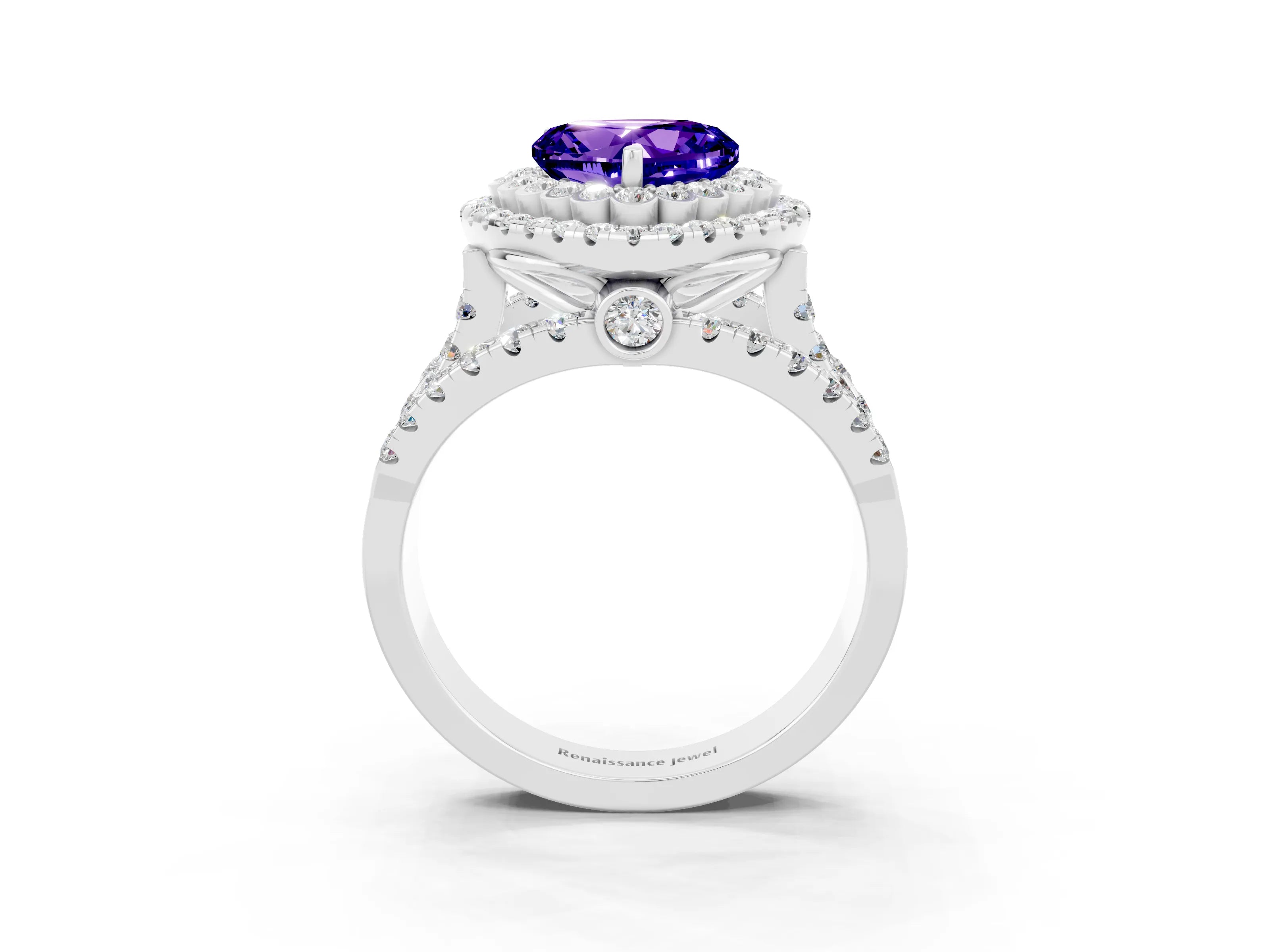 White gold Double Halo Heart Cut Diamond Split Shank Pave Set Ring_3