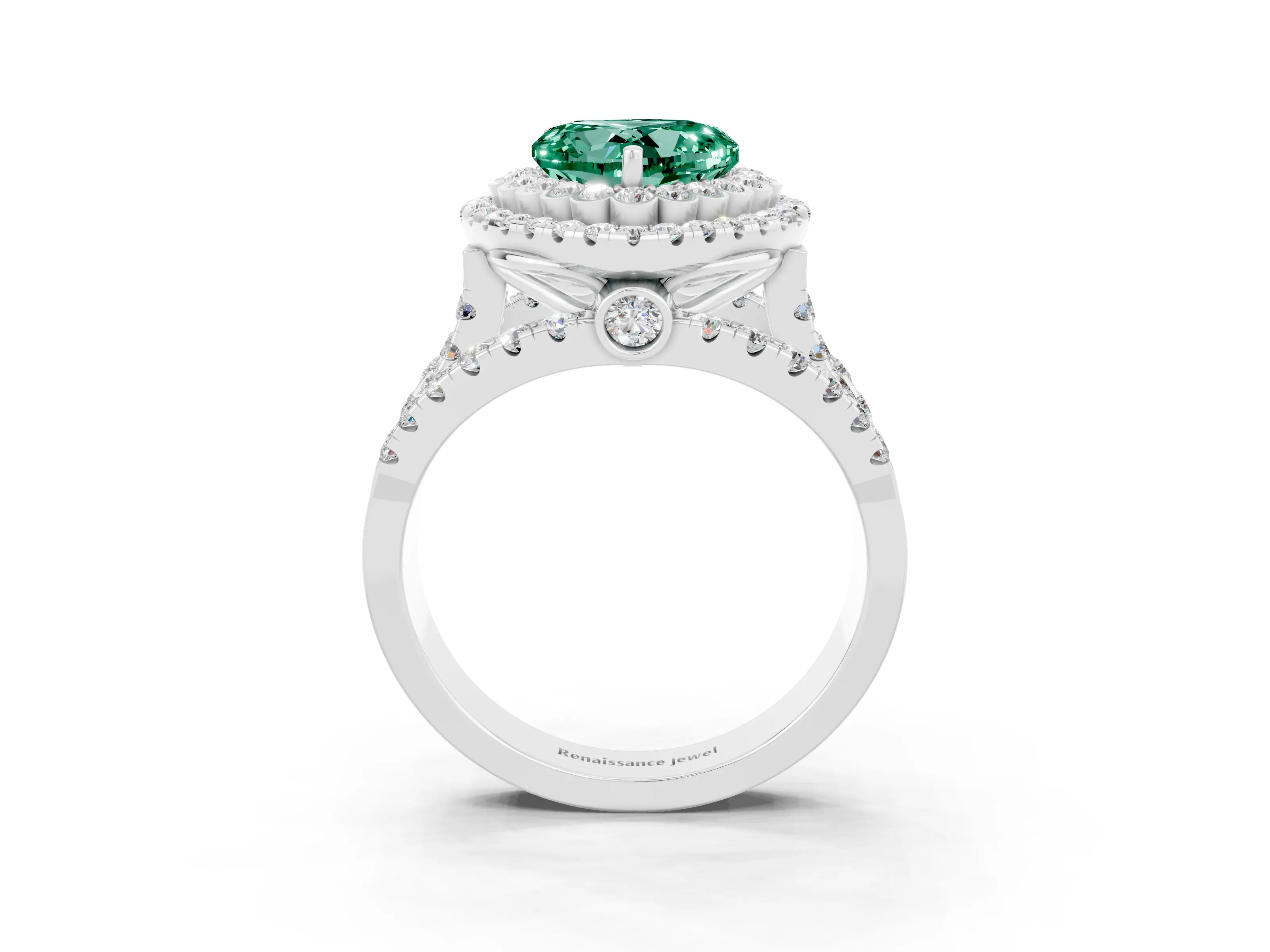 White gold Double Halo Heart Cut Diamond Split Shank Pave Set Ring_3