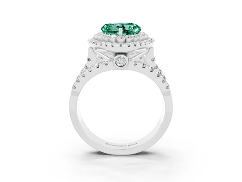 White gold Double Halo Heart Cut Diamond Split Shank Pave Set Ring_3