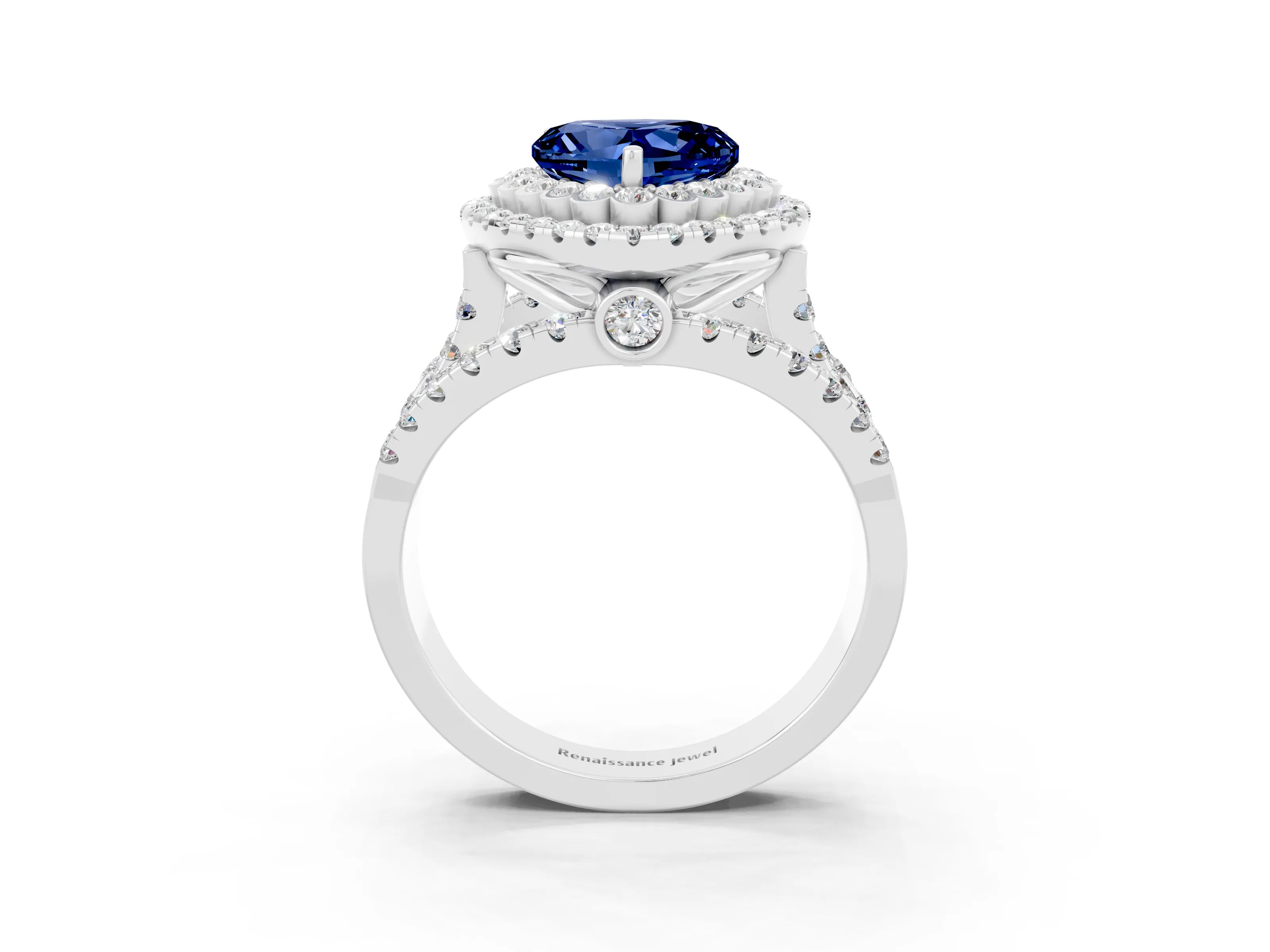White gold Double Halo Heart Cut Diamond Split Shank Pave Set Ring_3