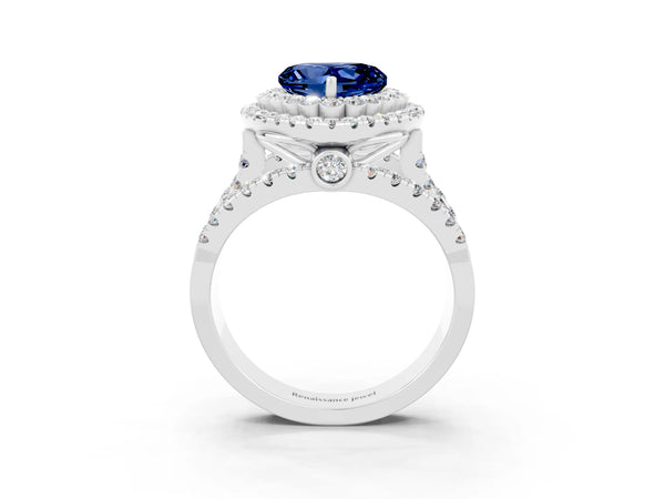 White gold Double Halo Heart Cut Diamond Split Shank Pave Set Ring