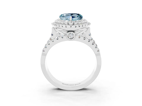 White gold Double Halo Heart Cut Diamond Split Shank Pave Set Ring_3