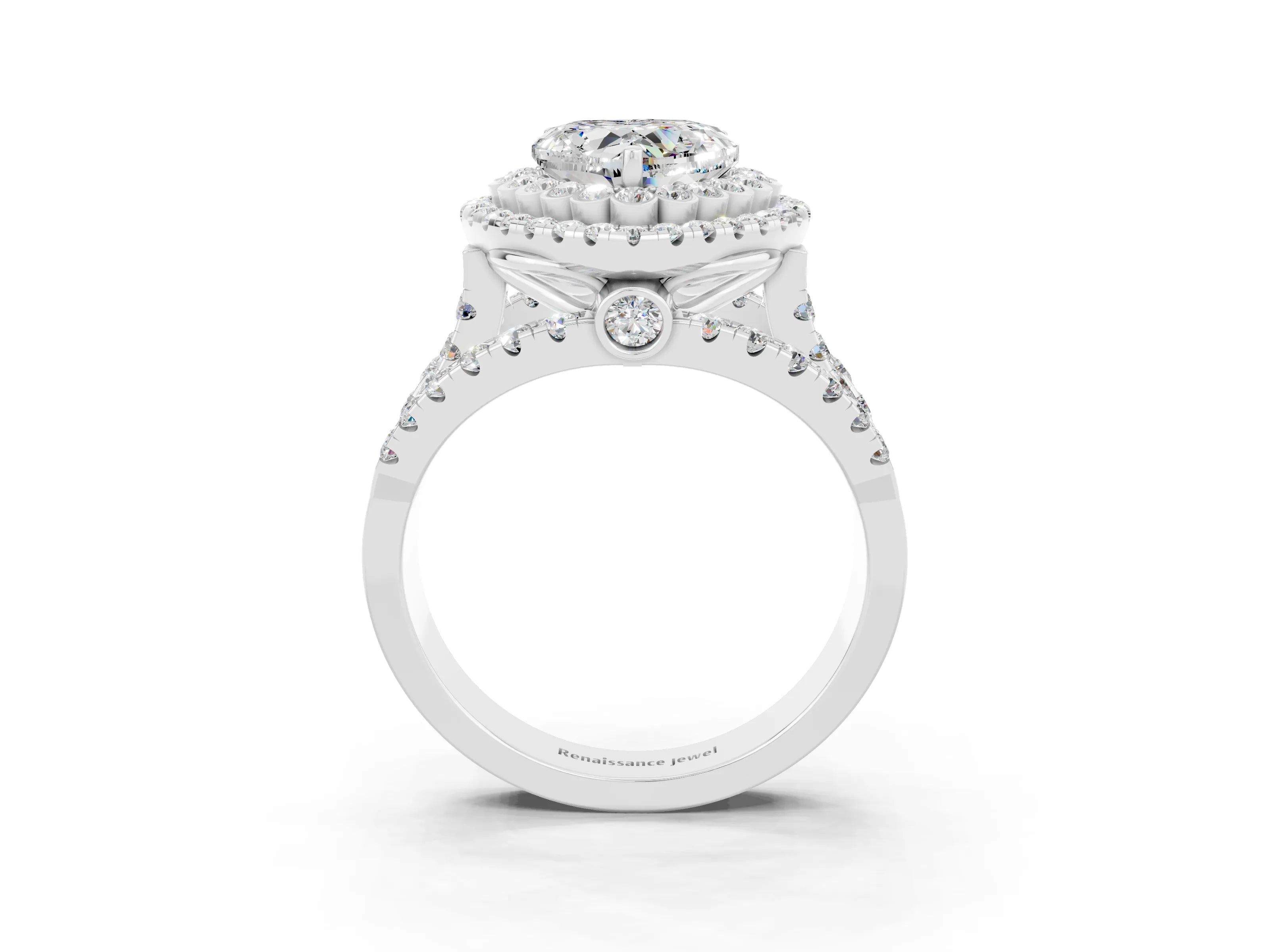 White gold Double Halo Heart Cut Diamond Split Shank Pave Set Ring_3