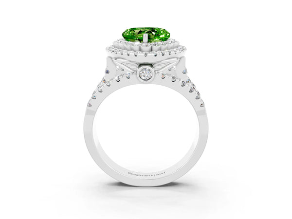 Platinum Double Halo Heart Cut Diamond Split Shank Pave Set Ring