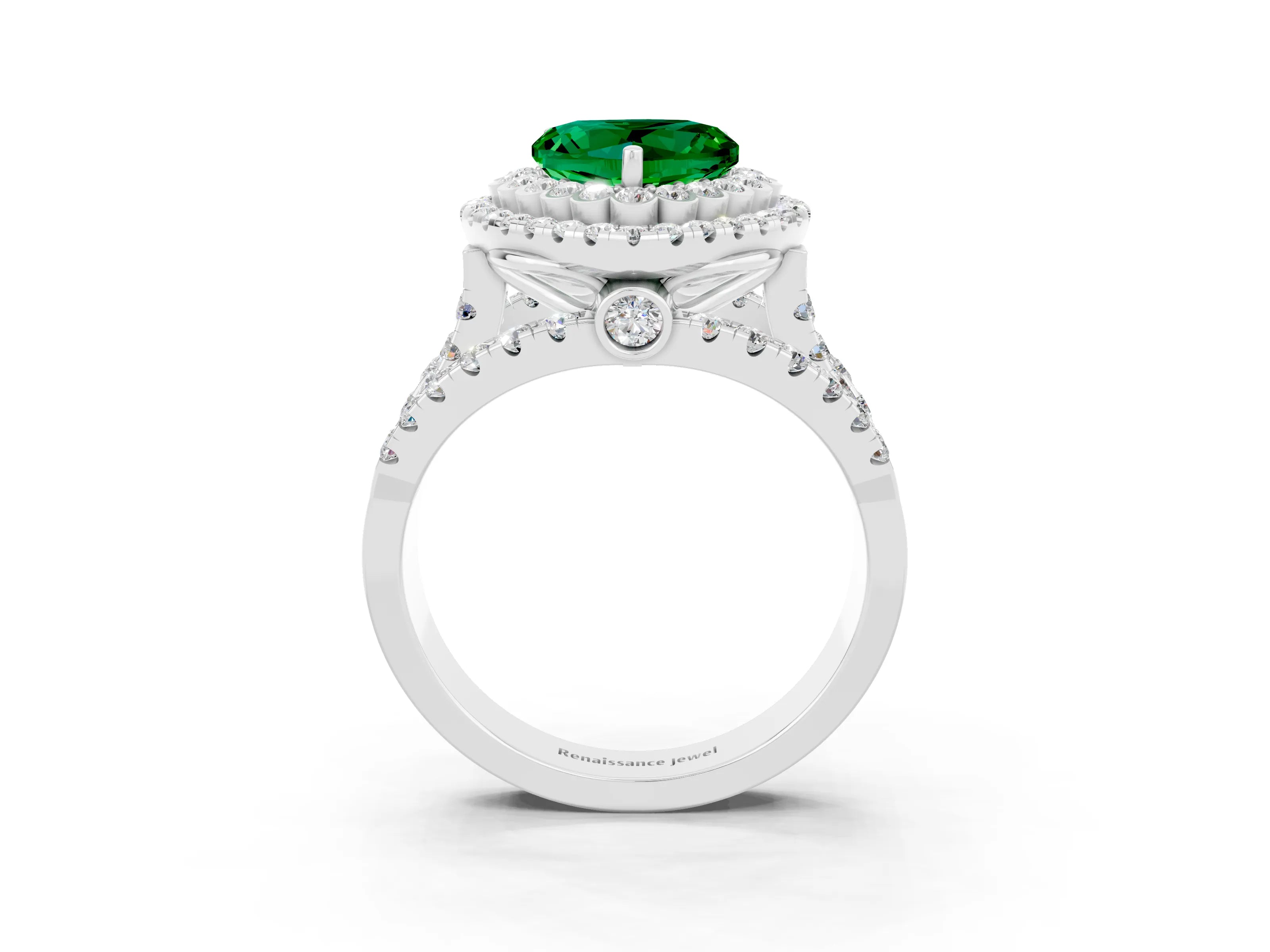 White gold Double Halo Heart Cut Diamond Split Shank Pave Set Ring_3