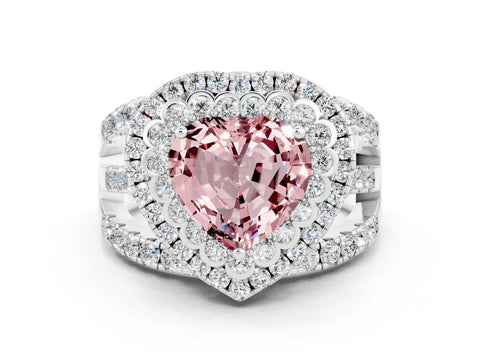 White gold Double Halo Heart Cut Diamond Split Shank Pave Set Ring