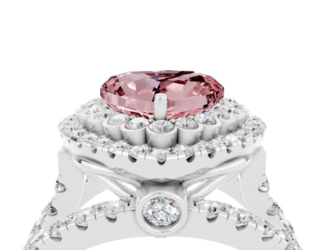 White gold Double Halo Heart Cut Diamond Split Shank Pave Set Ring_4