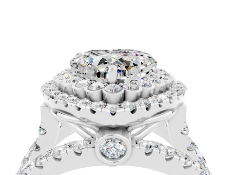 White gold Double Halo Heart Cut Diamond Split Shank Pave Set Ring_4