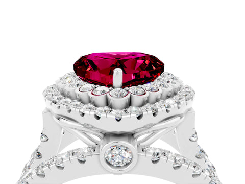 White gold Double Halo Heart Cut Diamond Split Shank Pave Set Ring_4