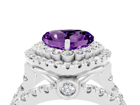 White gold Double Halo Heart Cut Diamond Split Shank Pave Set Ring_4