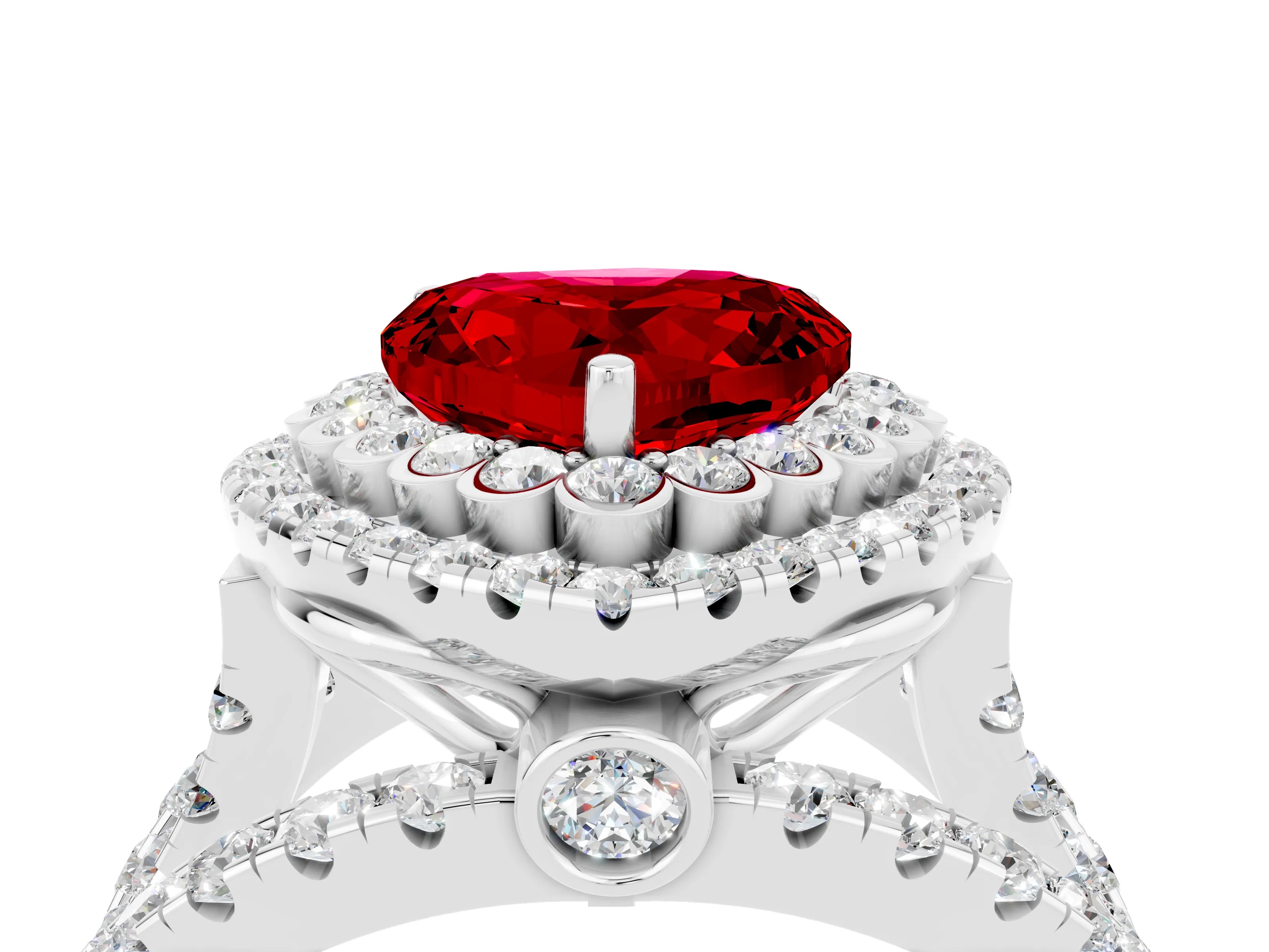 White gold Double Halo Heart Cut Diamond Split Shank Pave Set Ring_4