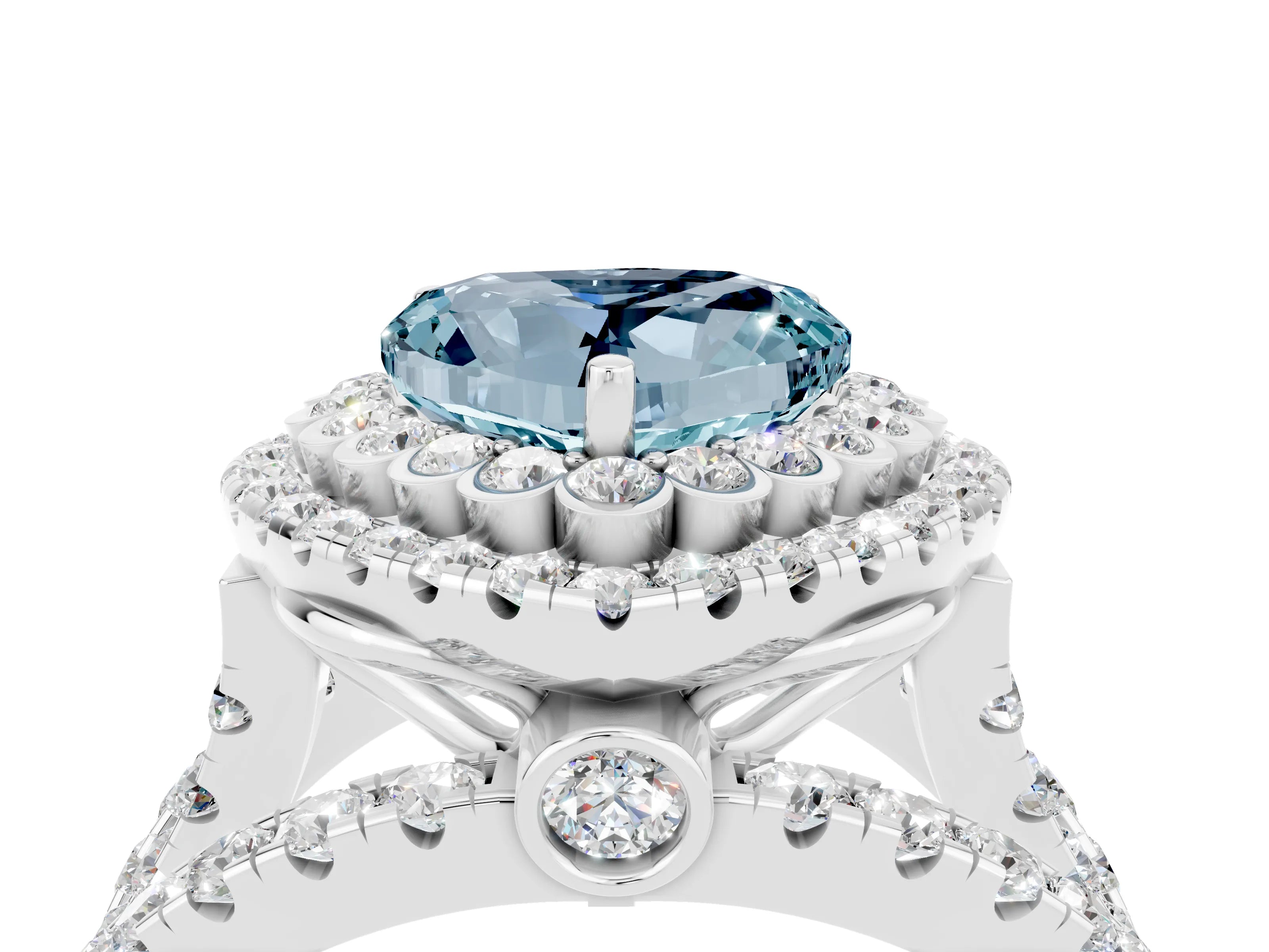 White gold Double Halo Heart Cut Diamond Split Shank Pave Set Ring_4
