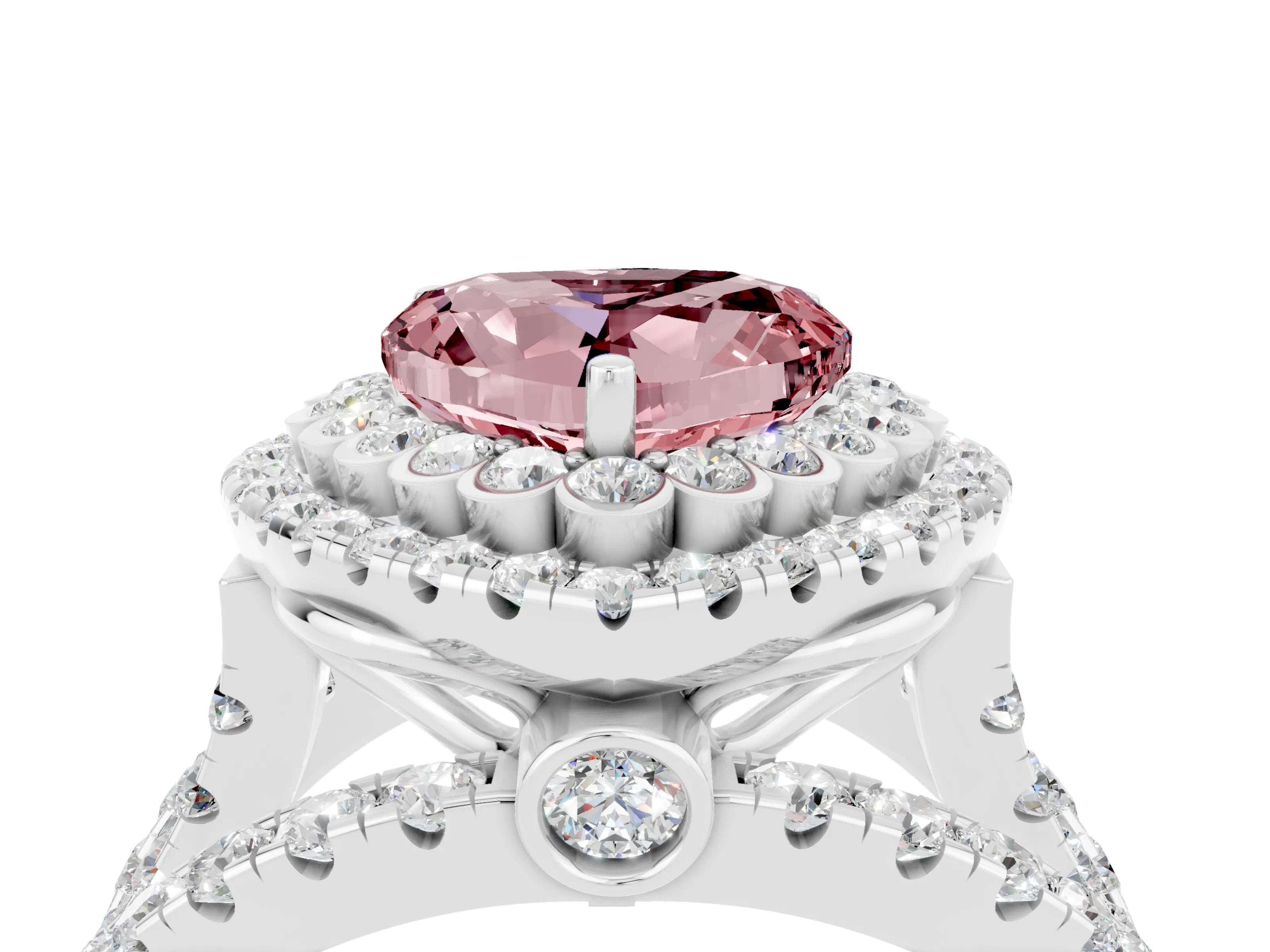 White gold Double Halo Heart Cut Diamond Split Shank Pave Set Ring_4