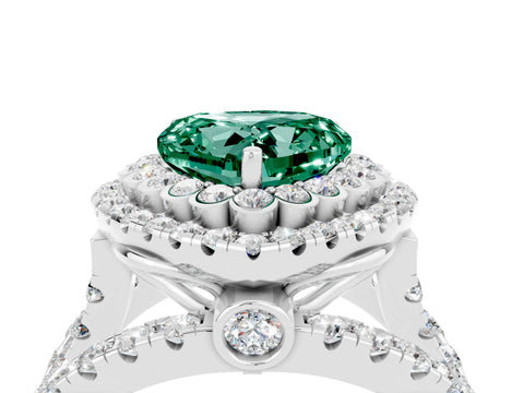 White gold Double Halo Heart Cut Diamond Split Shank Pave Set Ring_4