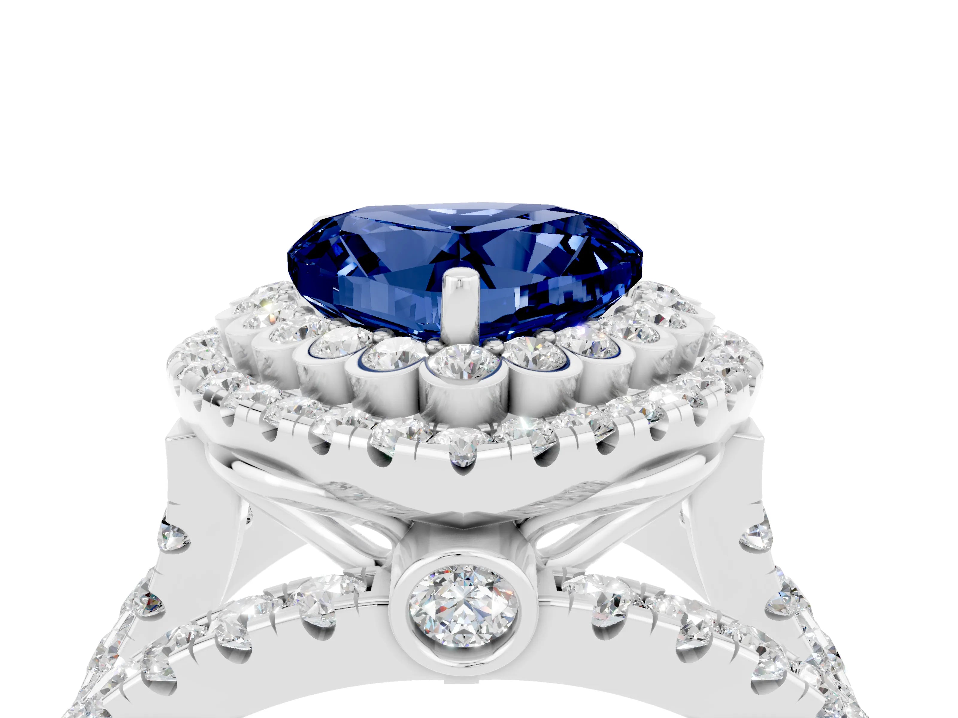 White gold Double Halo Heart Cut Diamond Split Shank Pave Set Ring_4