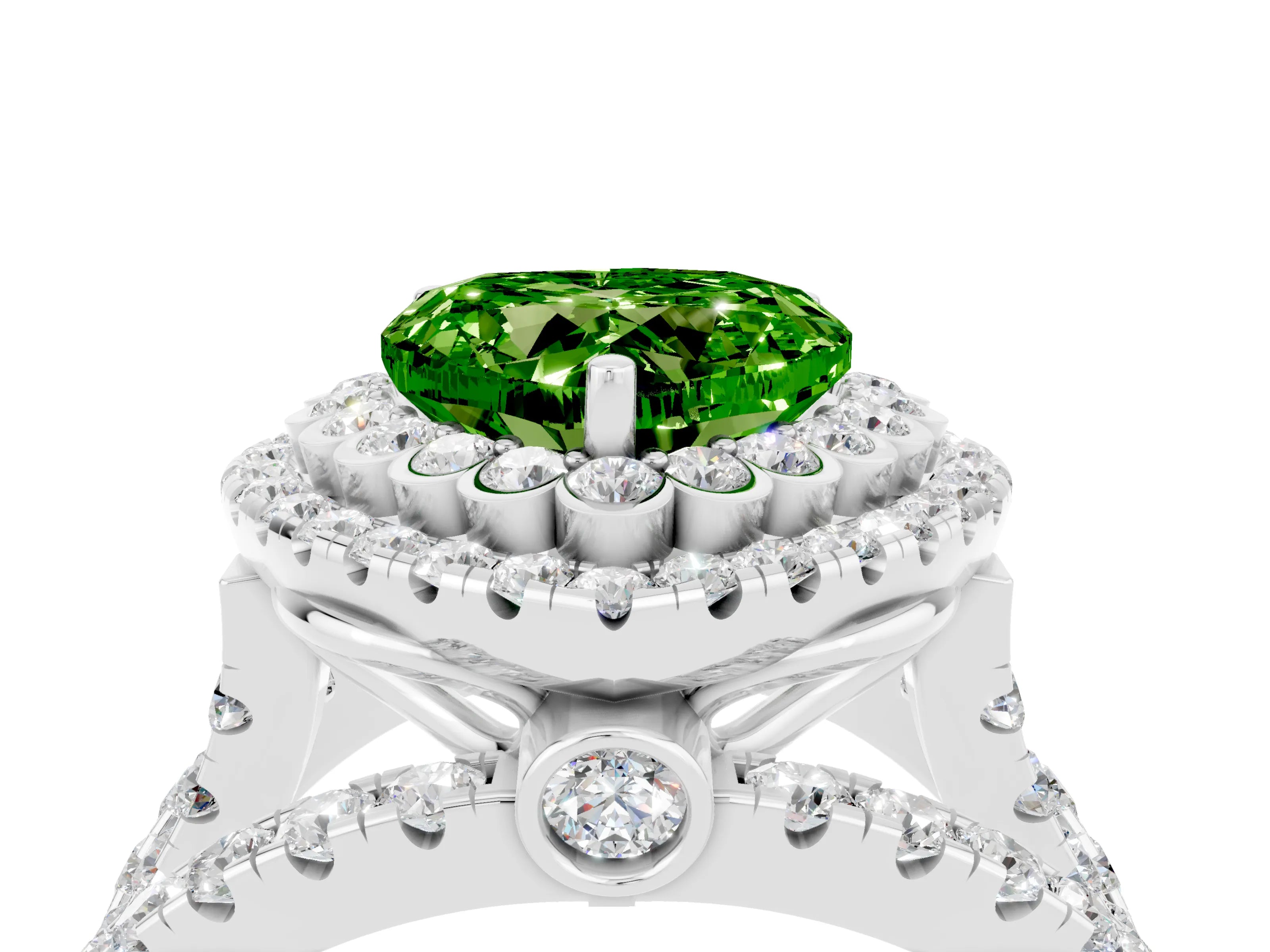 White gold Double Halo Heart Cut Diamond Split Shank Pave Set Ring_4