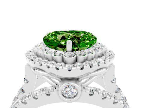 White gold Double Halo Heart Cut Diamond Split Shank Pave Set Ring_4