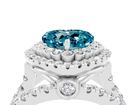 White gold Double Halo Heart Cut Diamond Split Shank Pave Set Ring_4