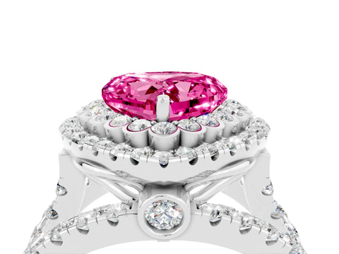 White gold Double Halo Heart Cut Diamond Split Shank Pave Set Ring_4