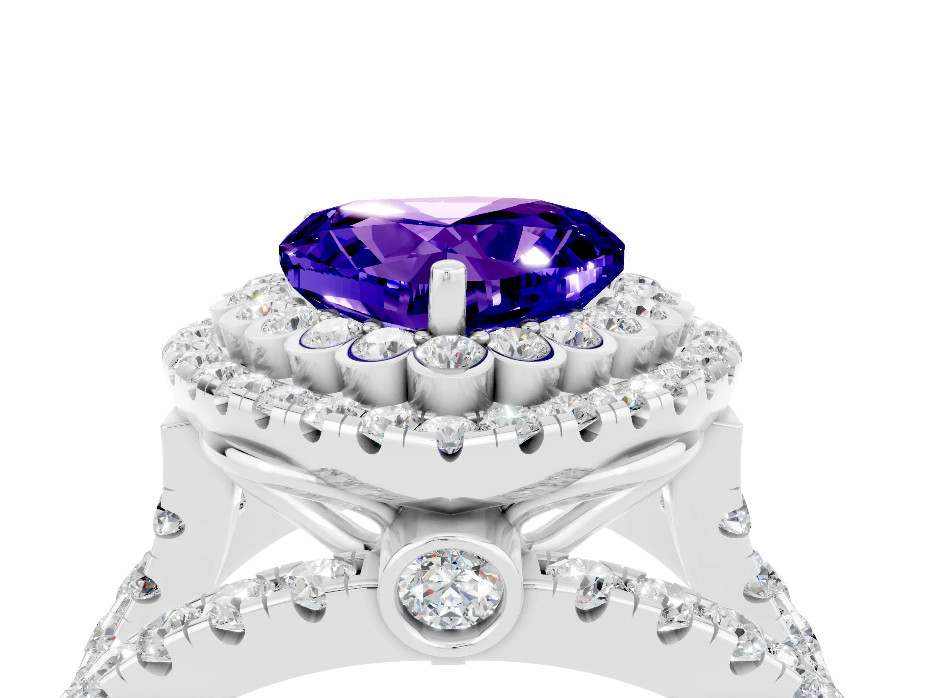 White gold Double Halo Heart Cut Diamond Split Shank Pave Set Ring_4