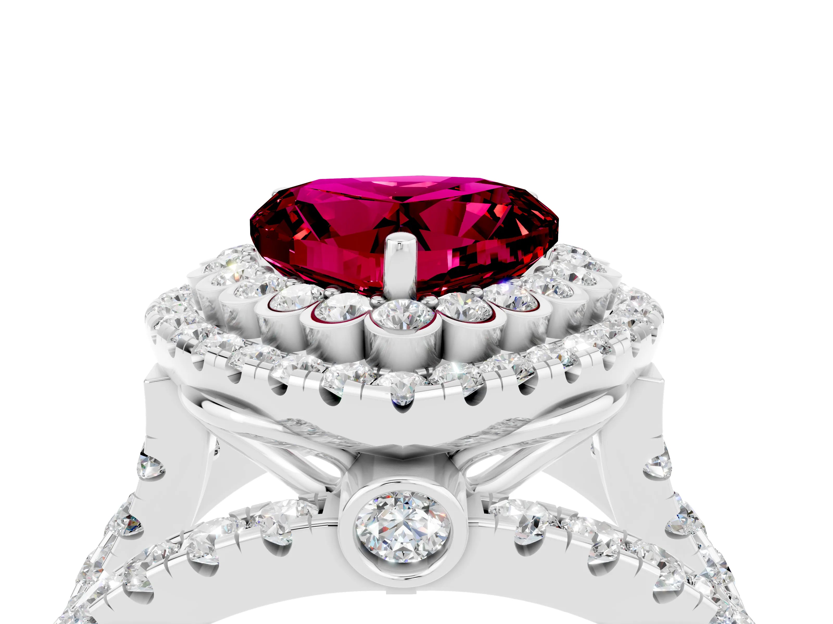 White gold Double Halo Heart Cut Diamond Split Shank Pave Set Ring_4