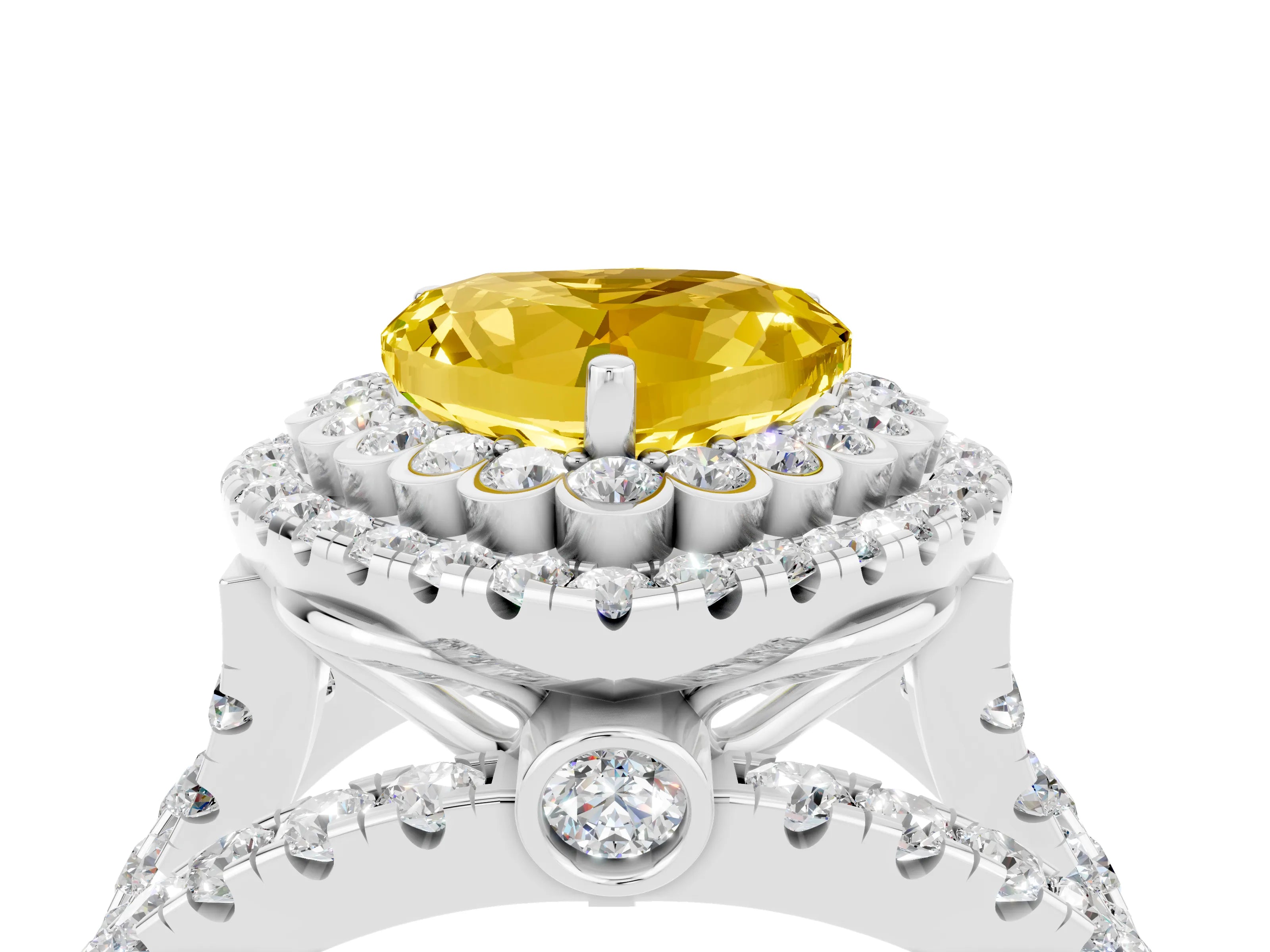 White gold Double Halo Heart Cut Diamond Split Shank Pave Set Ring_4