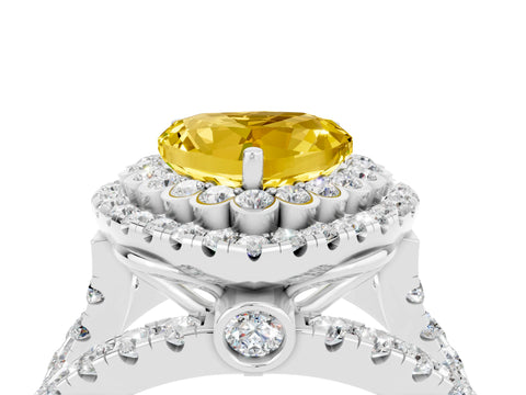 White gold Double Halo Heart Cut Diamond Split Shank Pave Set Ring_4