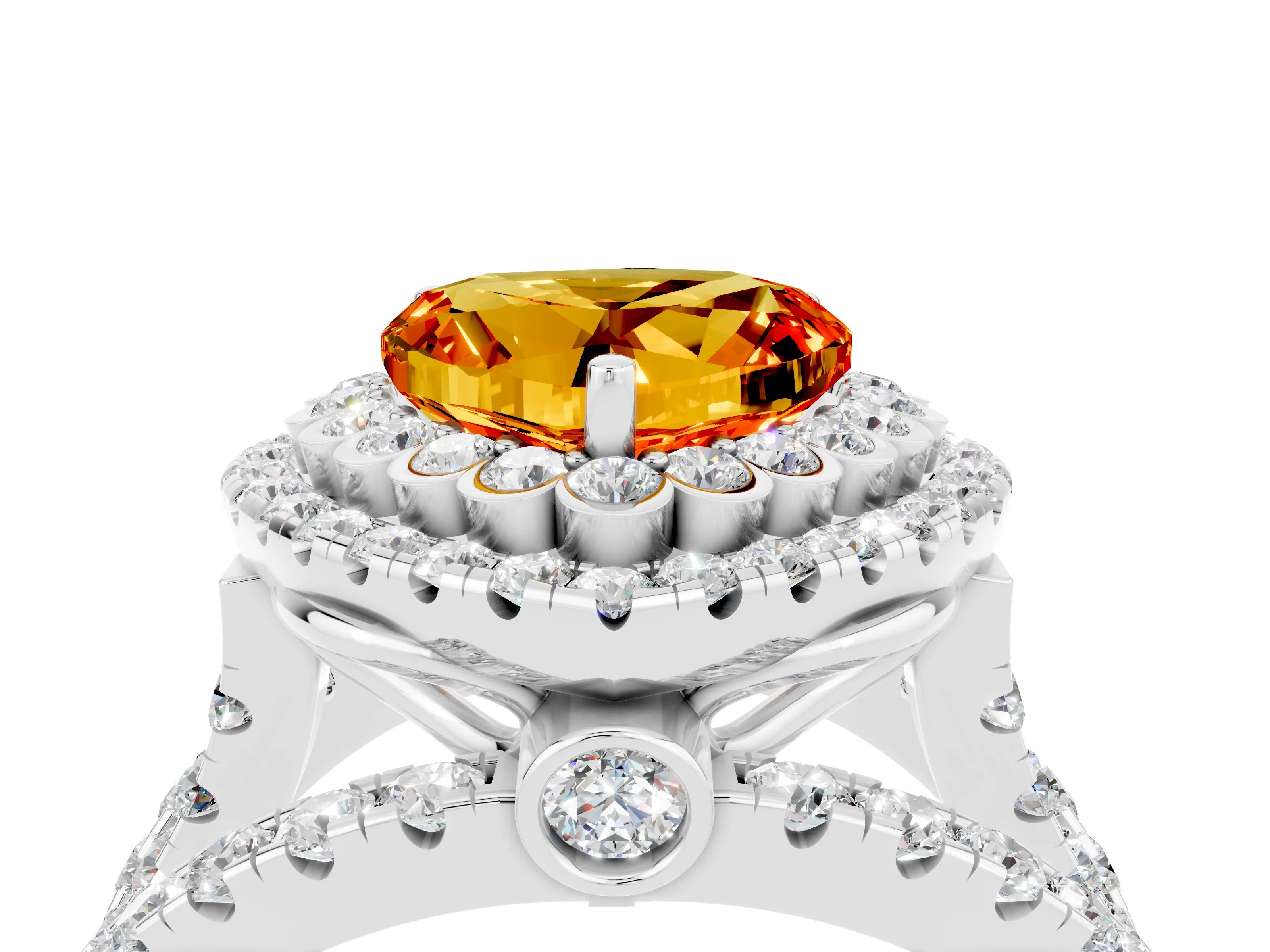 White gold Double Halo Heart Cut Diamond Split Shank Pave Set Ring_4