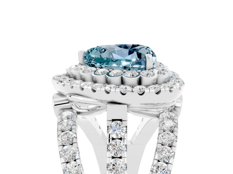 White gold Double Halo Heart Cut Diamond Split Shank Pave Set Ring_5