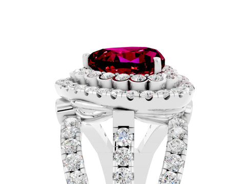 White gold Double Halo Heart Cut Diamond Split Shank Pave Set Ring_5