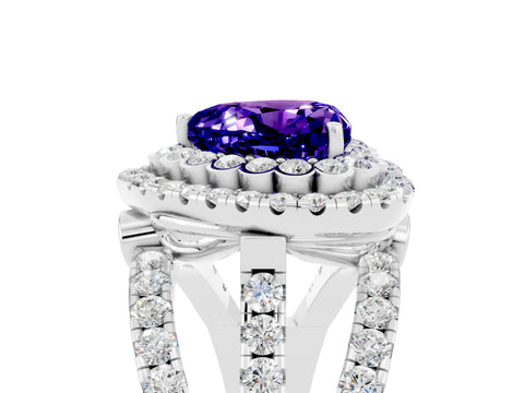 White gold Double Halo Heart Cut Diamond Split Shank Pave Set Ring_5