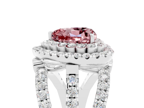 White gold Double Halo Heart Cut Diamond Split Shank Pave Set Ring_5