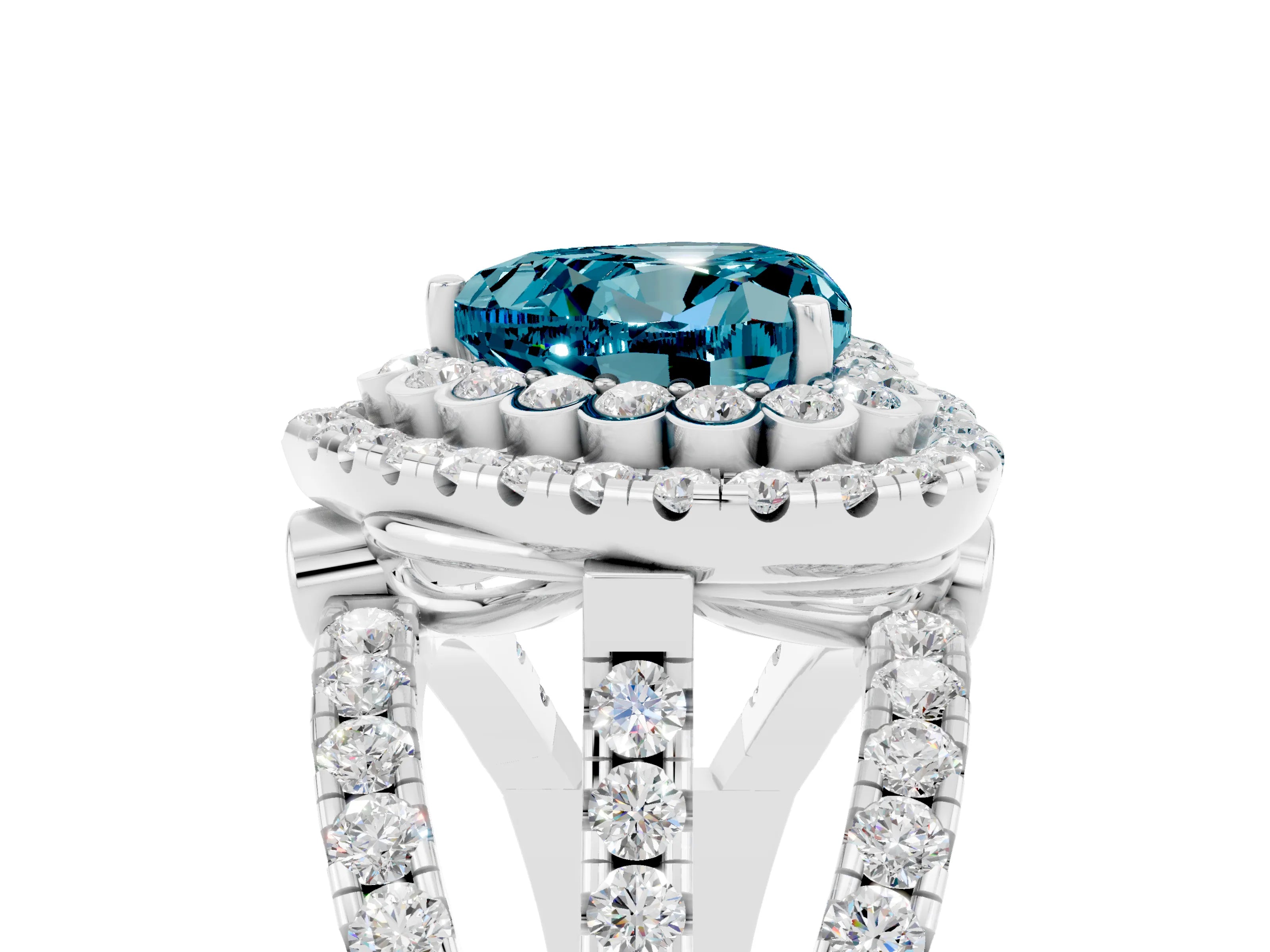 White gold Double Halo Heart Cut Diamond Split Shank Pave Set Ring_5