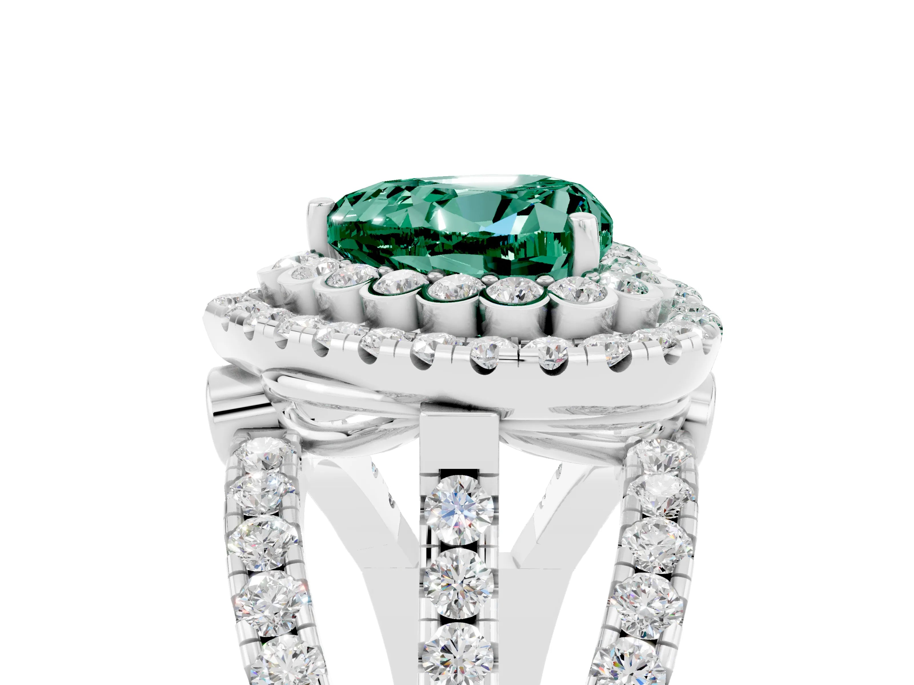 White gold Double Halo Heart Cut Diamond Split Shank Pave Set Ring_5