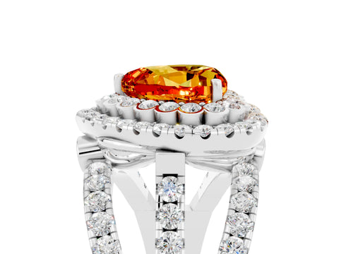 White gold Double Halo Heart Cut Diamond Split Shank Pave Set Ring_5