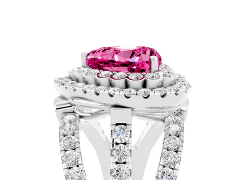 White gold Double Halo Heart Cut Diamond Split Shank Pave Set Ring_5