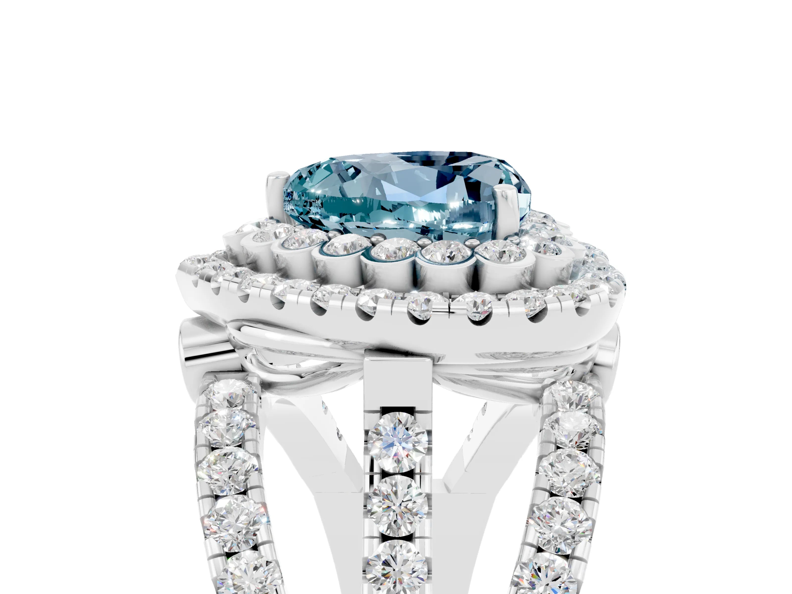 White gold Double Halo Heart Cut Diamond Split Shank Pave Set Ring_5