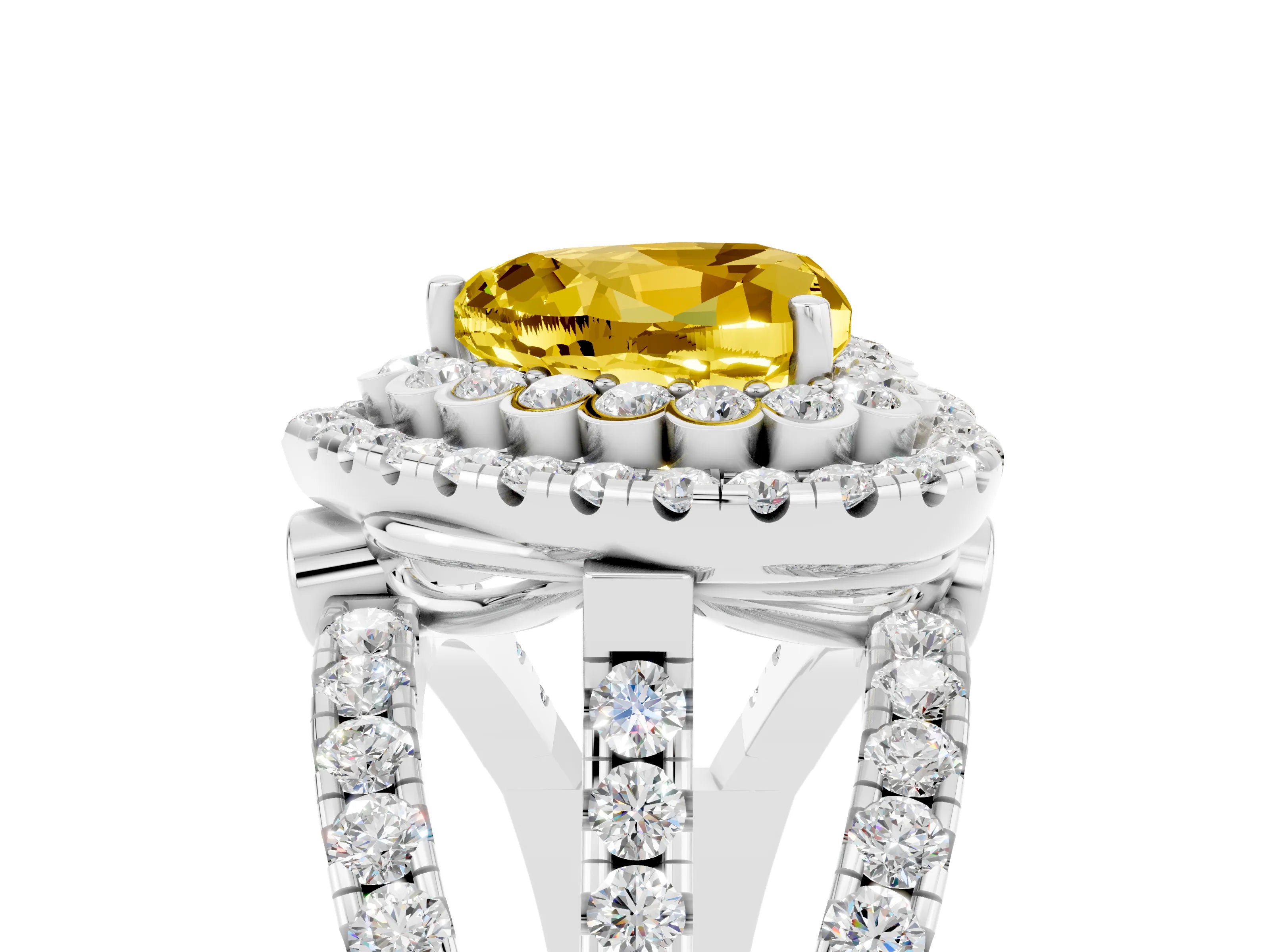 White gold Double Halo Heart Cut Diamond Split Shank Pave Set Ring_5