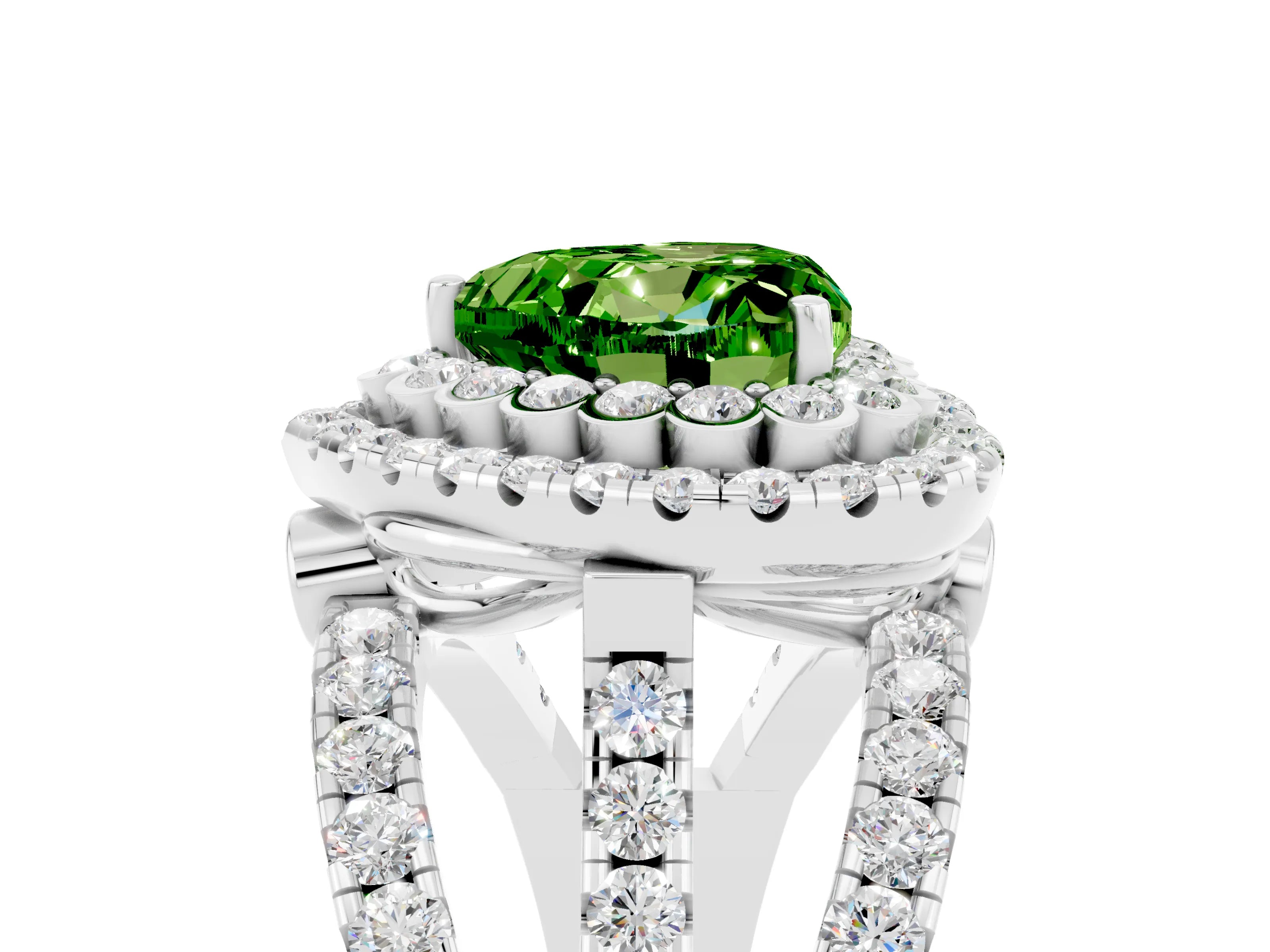 White gold Double Halo Heart Cut Diamond Split Shank Pave Set Ring_5