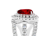 White gold Double Halo Heart Cut Diamond Split Shank Pave Set Ring_5