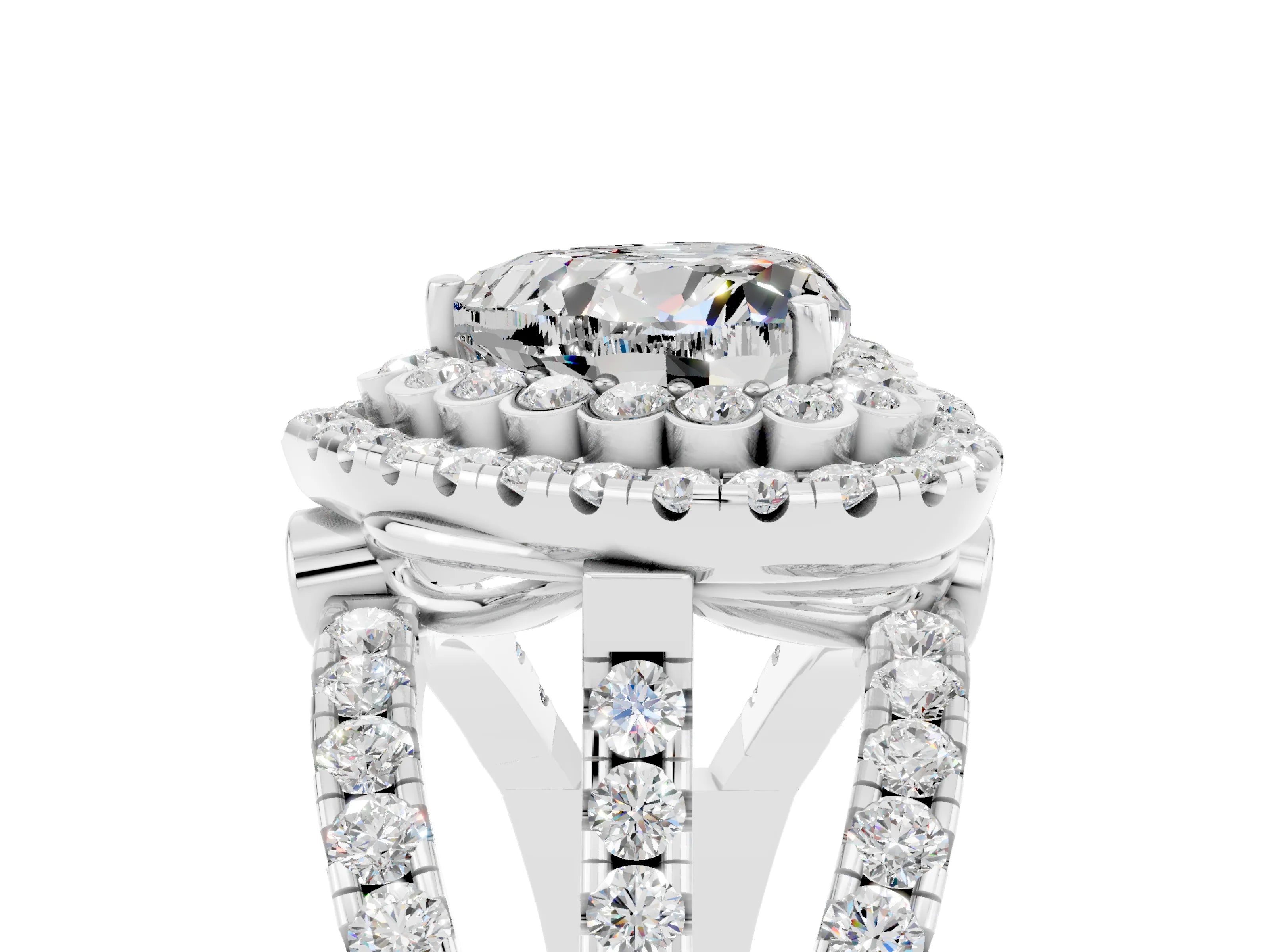 White gold Double Halo Heart Cut Diamond Split Shank Pave Set Ring_5