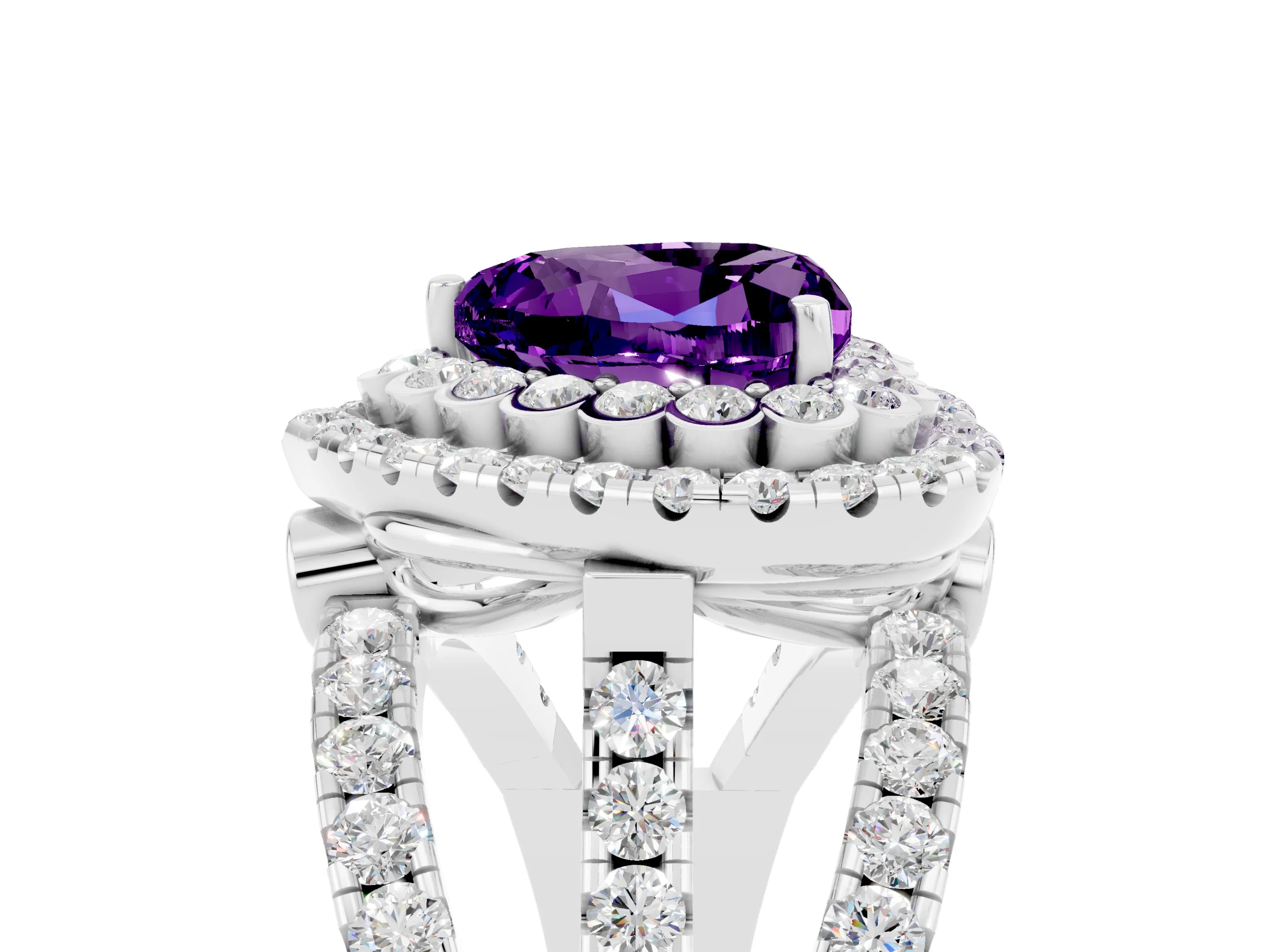 White gold Double Halo Heart Cut Diamond Split Shank Pave Set Ring_5