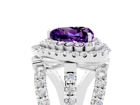 White gold Double Halo Heart Cut Diamond Split Shank Pave Set Ring_5