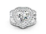 White gold Double Halo Heart Cut Diamond Split Shank Pave Set Ring